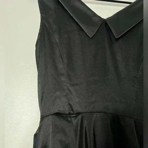 Hearts and Roses London Black Satin Skater Dress With Ruched Front Size Medium - Picture 7 of 11